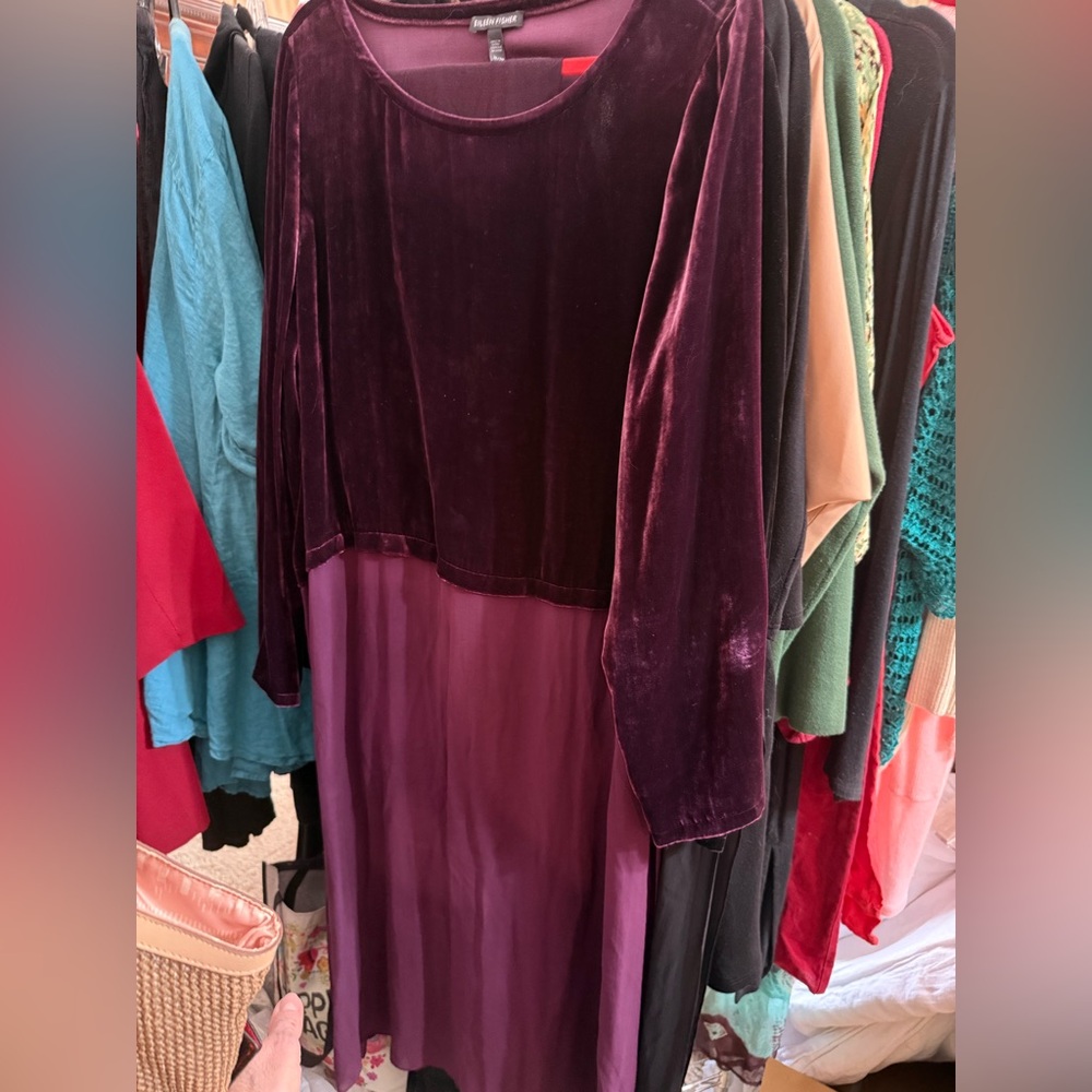 Eileen Fisher dress/tunic Velvet Long Sleeve Dress in burgundy